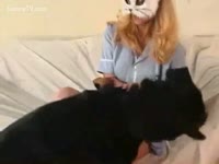 Masked whore craves for canine dildo